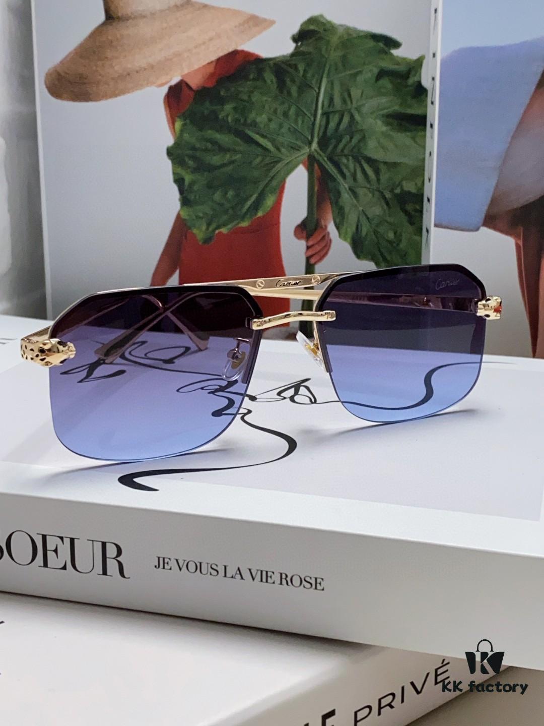 Cartier Unisex Square Sunglasses, New Lightweight Metal Sunglasses for Men and Women, Fashionable and Luxurious Driving Eyewear