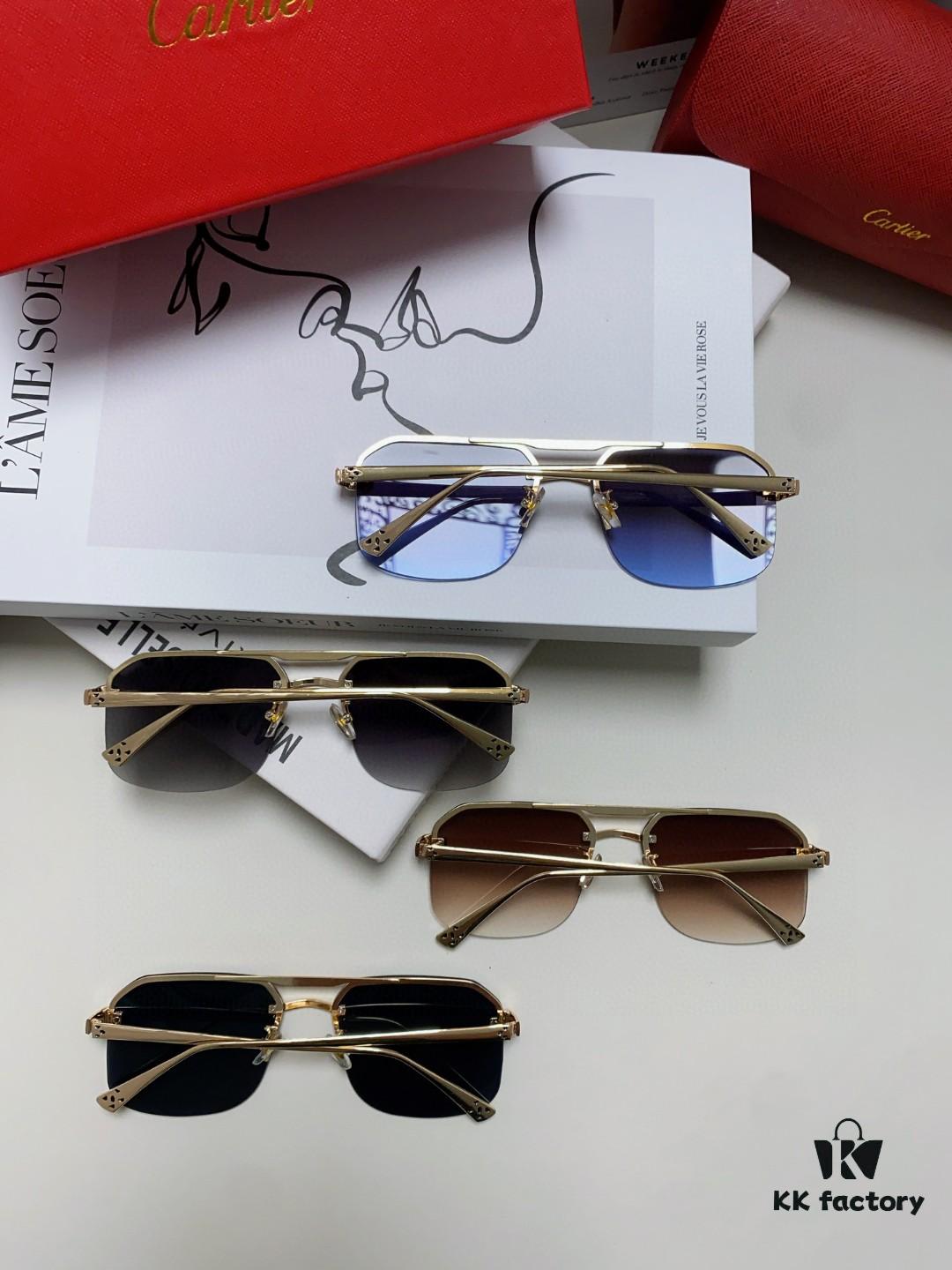 Cartier Unisex Square Sunglasses, New Lightweight Metal Sunglasses for Men and Women, Fashionable and Luxurious Driving Eyewear
