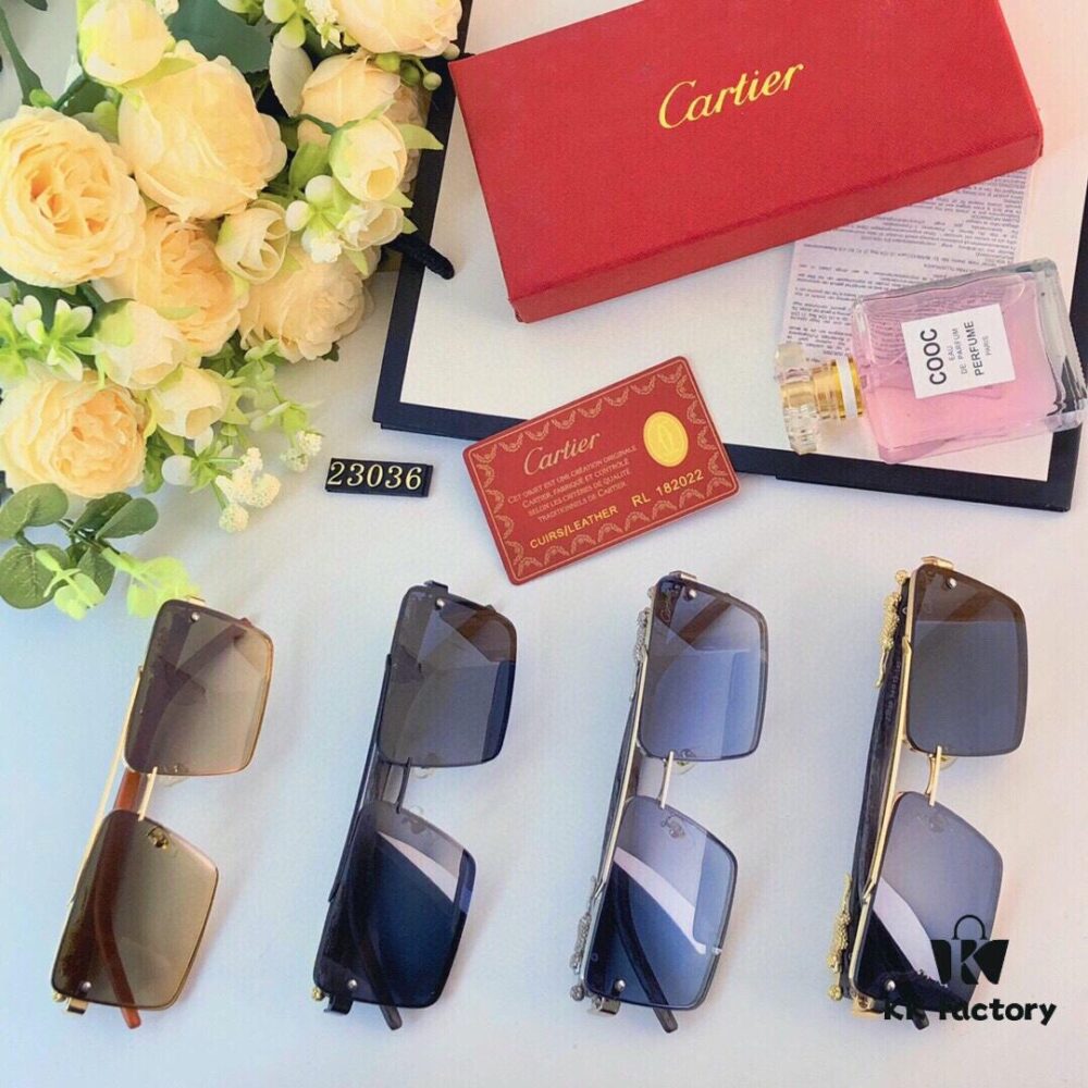 Cartier Metal Frame Double-Bridge Sunglasses for Driving UV Protection Retro Square Frame Sunglasses Exuding a Refined and Elegant Look