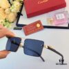 Cartier Metal Frame Double-Bridge Sunglasses for Driving UV Protection Retro Square Frame Sunglasses Exuding a Refined and Elegant Look