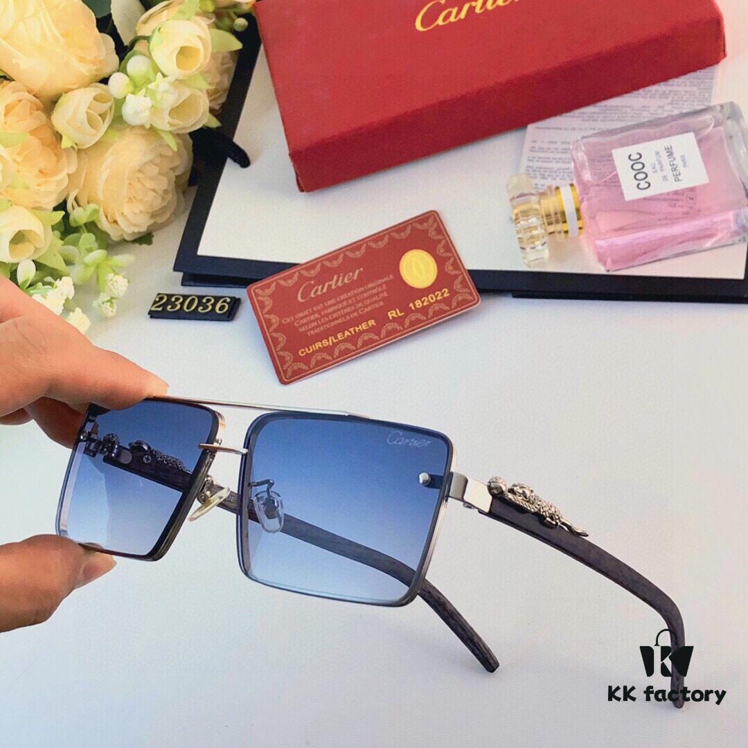 Cartier Metal Frame Double-Bridge Sunglasses for Driving UV Protection Retro Square Frame Sunglasses Exuding a Refined and Elegant Look