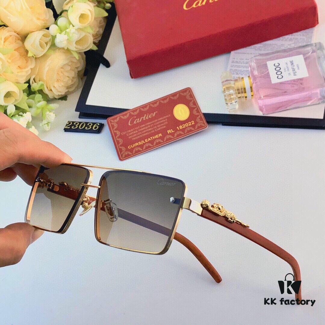 Cartier Metal Frame Double-Bridge Sunglasses for Driving UV Protection Retro Square Frame Sunglasses Exuding a Refined and Elegant Look