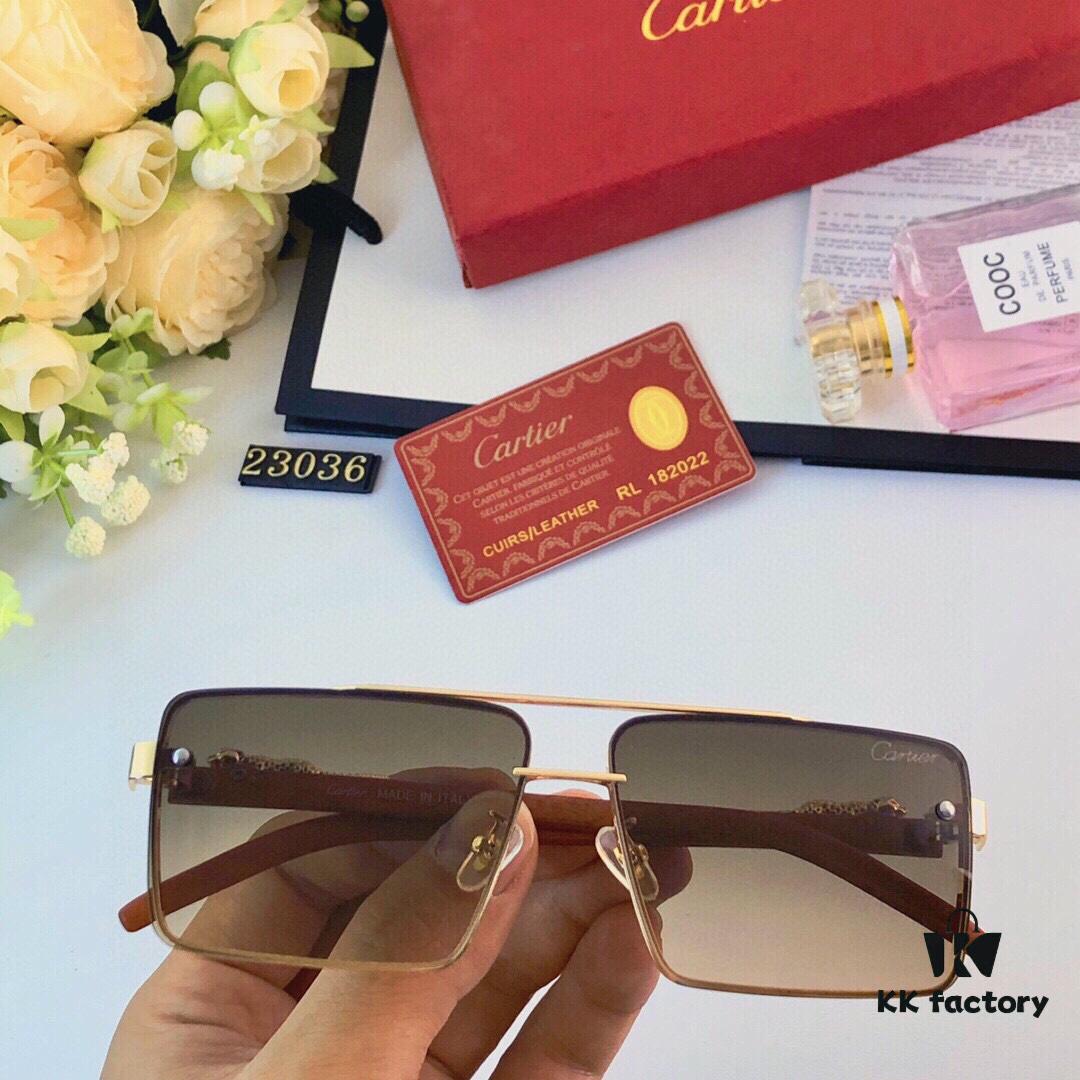 Cartier Metal Frame Double-Bridge Sunglasses for Driving UV Protection Retro Square Frame Sunglasses Exuding a Refined and Elegant Look