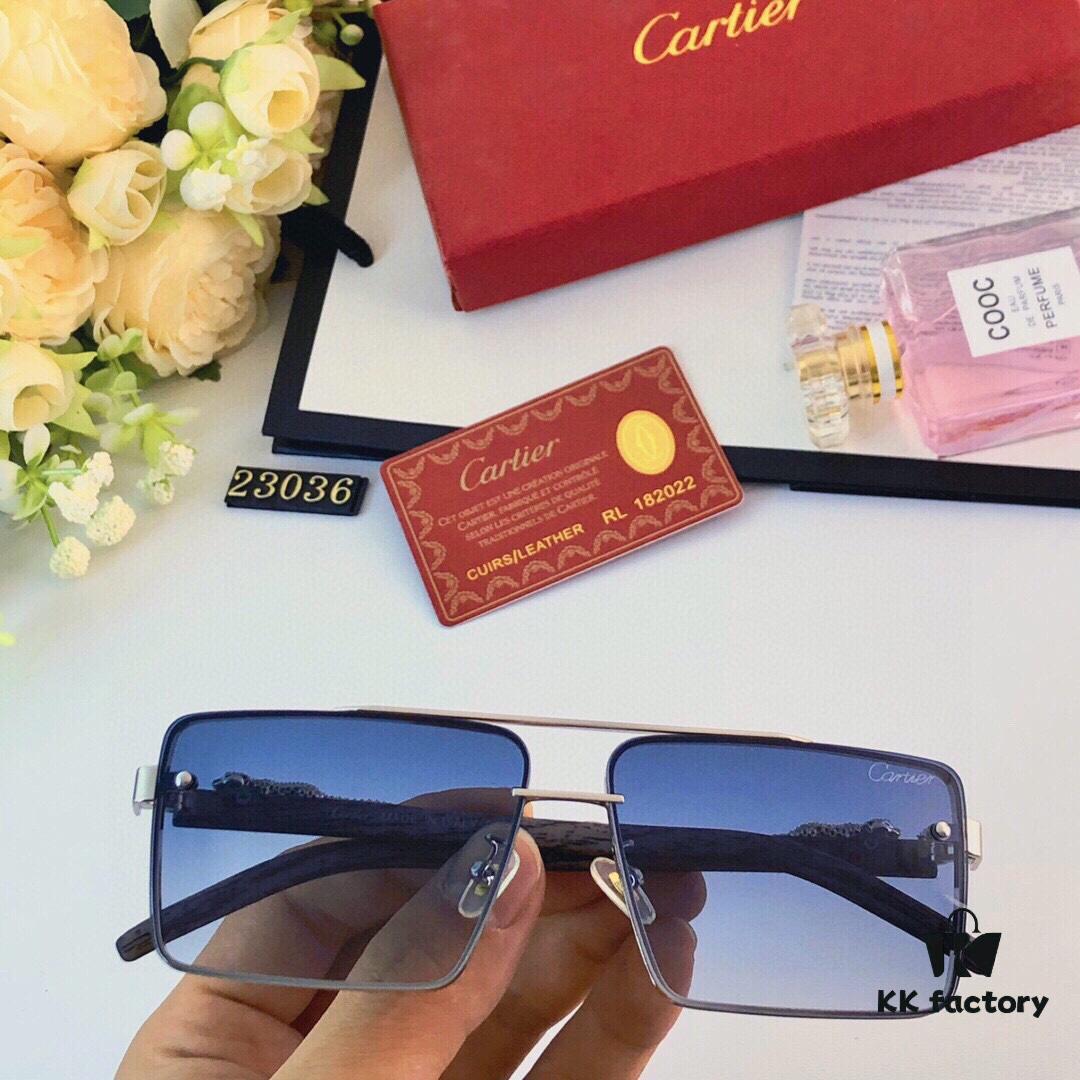 Cartier Metal Frame Double-Bridge Sunglasses for Driving UV Protection Retro Square Frame Sunglasses Exuding a Refined and Elegant Look