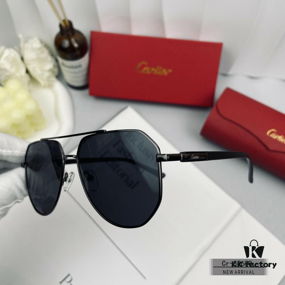 French Cartier - Cartier, Polarized Resin Lenses by Polaroid, Lightweight Metal Frame for Comfortable Wear, Men's New Arrival Sunglasses Model 53688, Size: 60-13-148