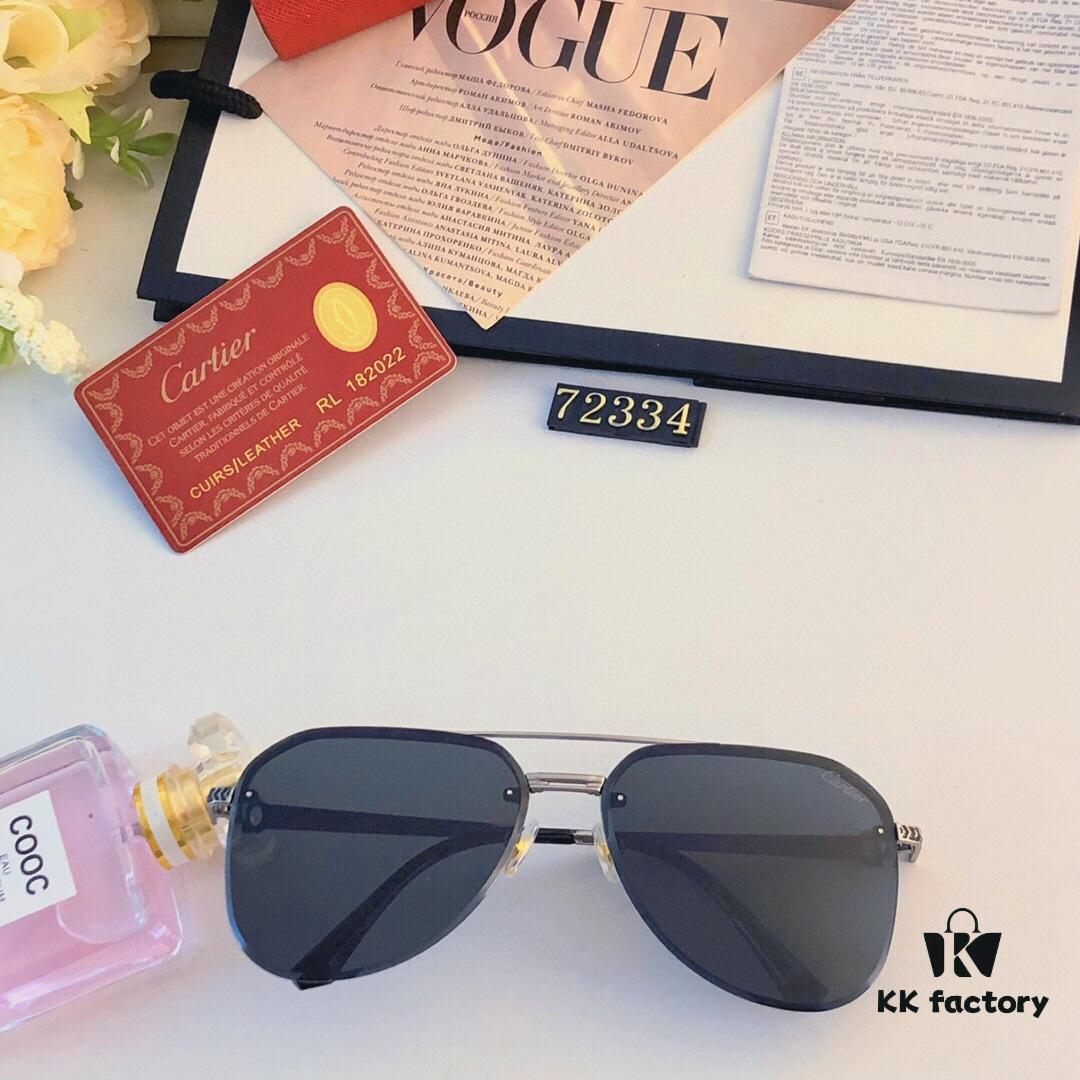 Cartier 2024 New Large-Frame Sunglasses, Korean-Style Fashionable Metal Cat-Eye Sun Glasses