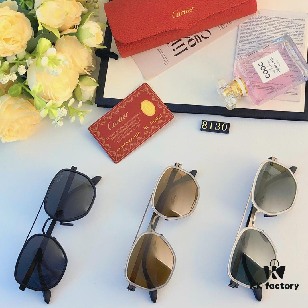 Cartier New Retro Business Men's Sunglasses, High-End Fashion Metal Sun Glasses, Minimalist Vintage Style Unisex Eyewear for Large Faces