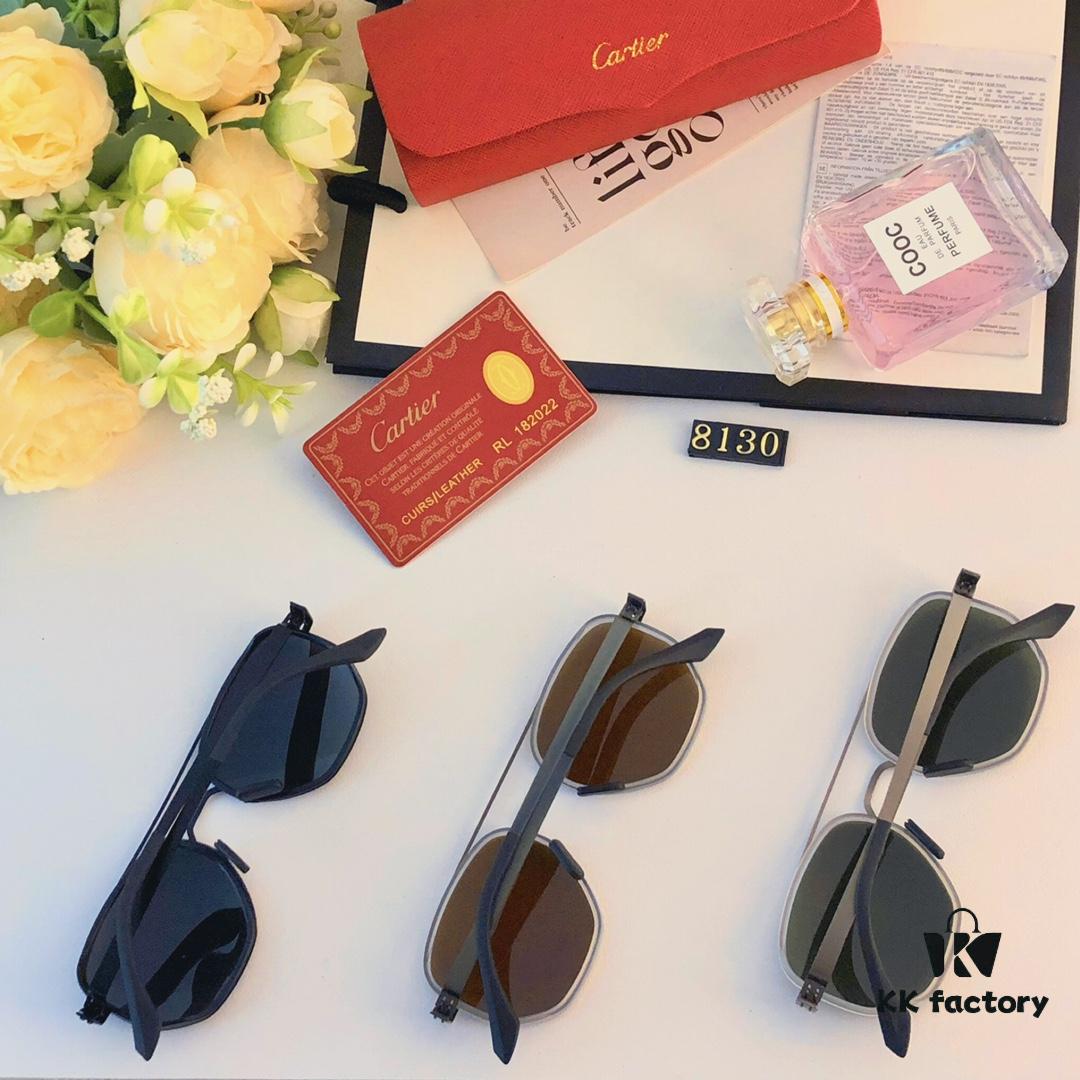 Cartier New Retro Business Men's Sunglasses, High-End Fashion Metal Sun Glasses, Minimalist Vintage Style Unisex Eyewear for Large Faces
