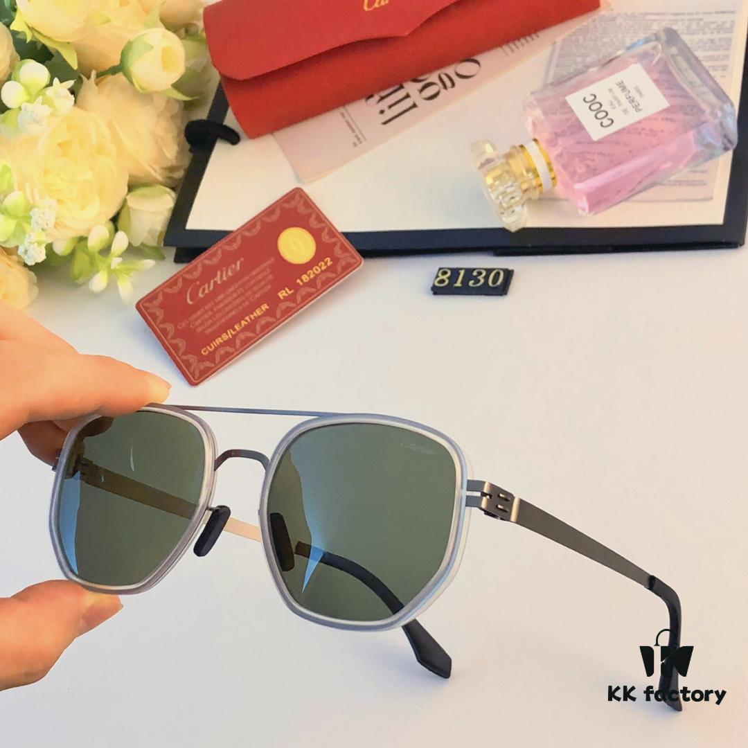 Cartier New Retro Business Men's Sunglasses, High-End Fashion Metal Sun Glasses, Minimalist Vintage Style Unisex Eyewear for Large Faces