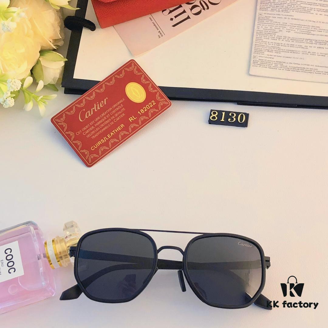 Cartier New Retro Business Men's Sunglasses, High-End Fashion Metal Sun Glasses, Minimalist Vintage Style Unisex Eyewear for Large Faces
