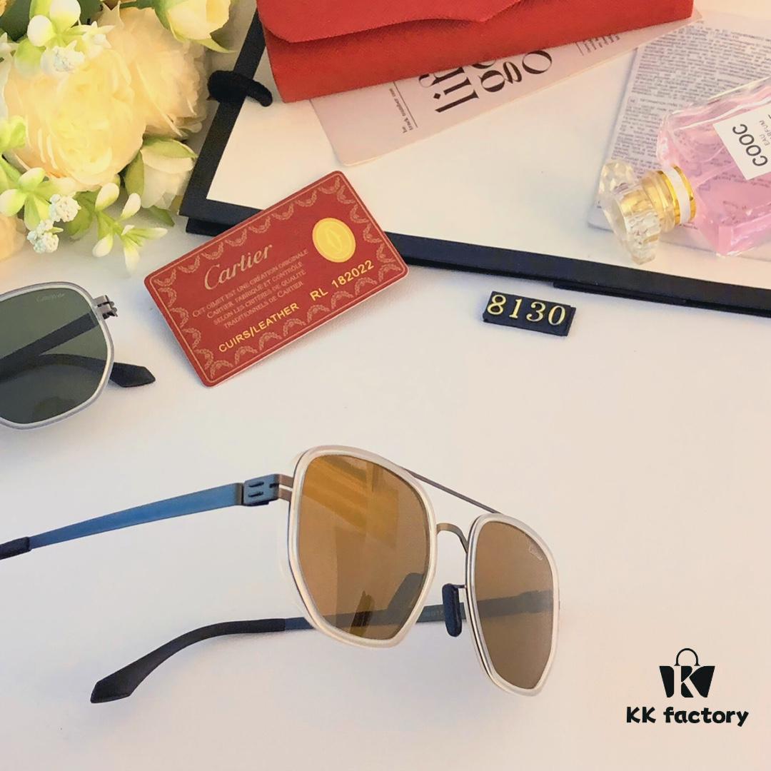 Cartier New Retro Business Men's Sunglasses, High-End Fashion Metal Sun Glasses, Minimalist Vintage Style Unisex Eyewear for Large Faces