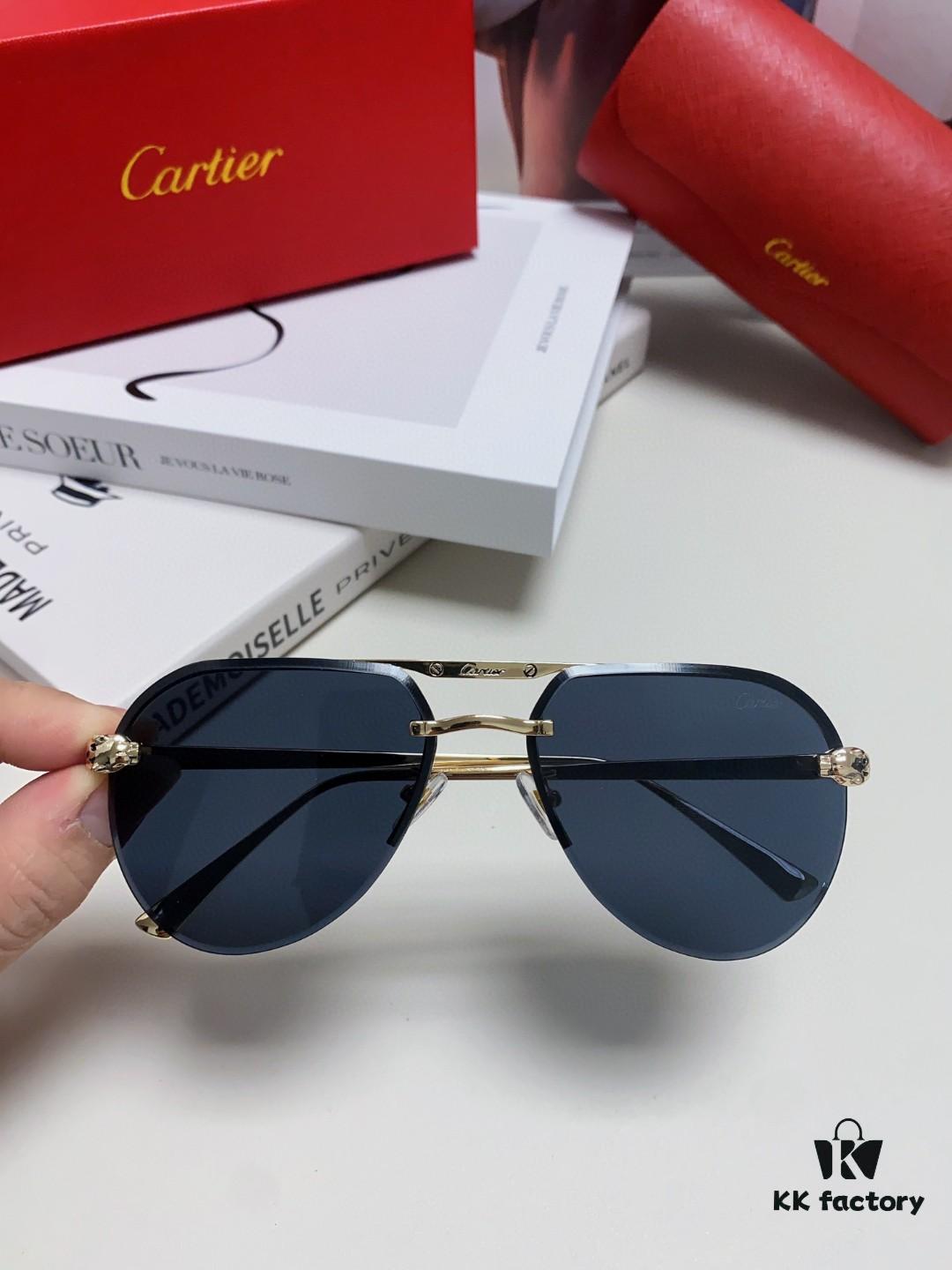Cartier Unisex Round-Framed Sunglasses, New Lightweight Metal Sunglasses for Driving, Fashionable and Luxurious Design