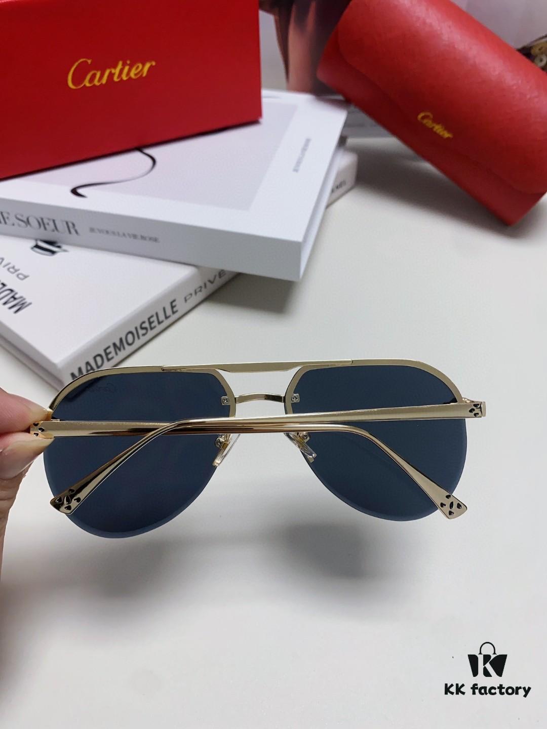 Cartier Unisex Round-Framed Sunglasses, New Lightweight Metal Sunglasses for Driving, Fashionable and Luxurious Design