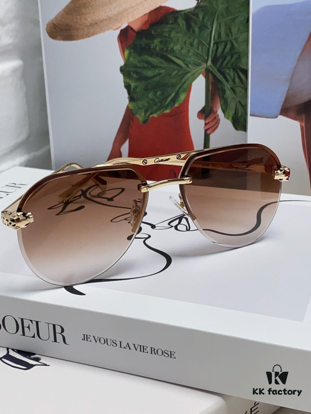 Cartier Unisex Round-Framed Sunglasses, New Lightweight Metal Sun Glasses for Men and Women, Fashionable and Elegant Driving Sunglasses