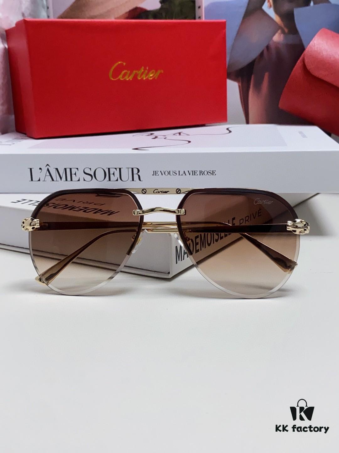 Cartier Unisex Round-Framed Sunglasses, New Lightweight Metal Sun Glasses for Men and Women, Fashionable and Elegant Driving Sunglasses