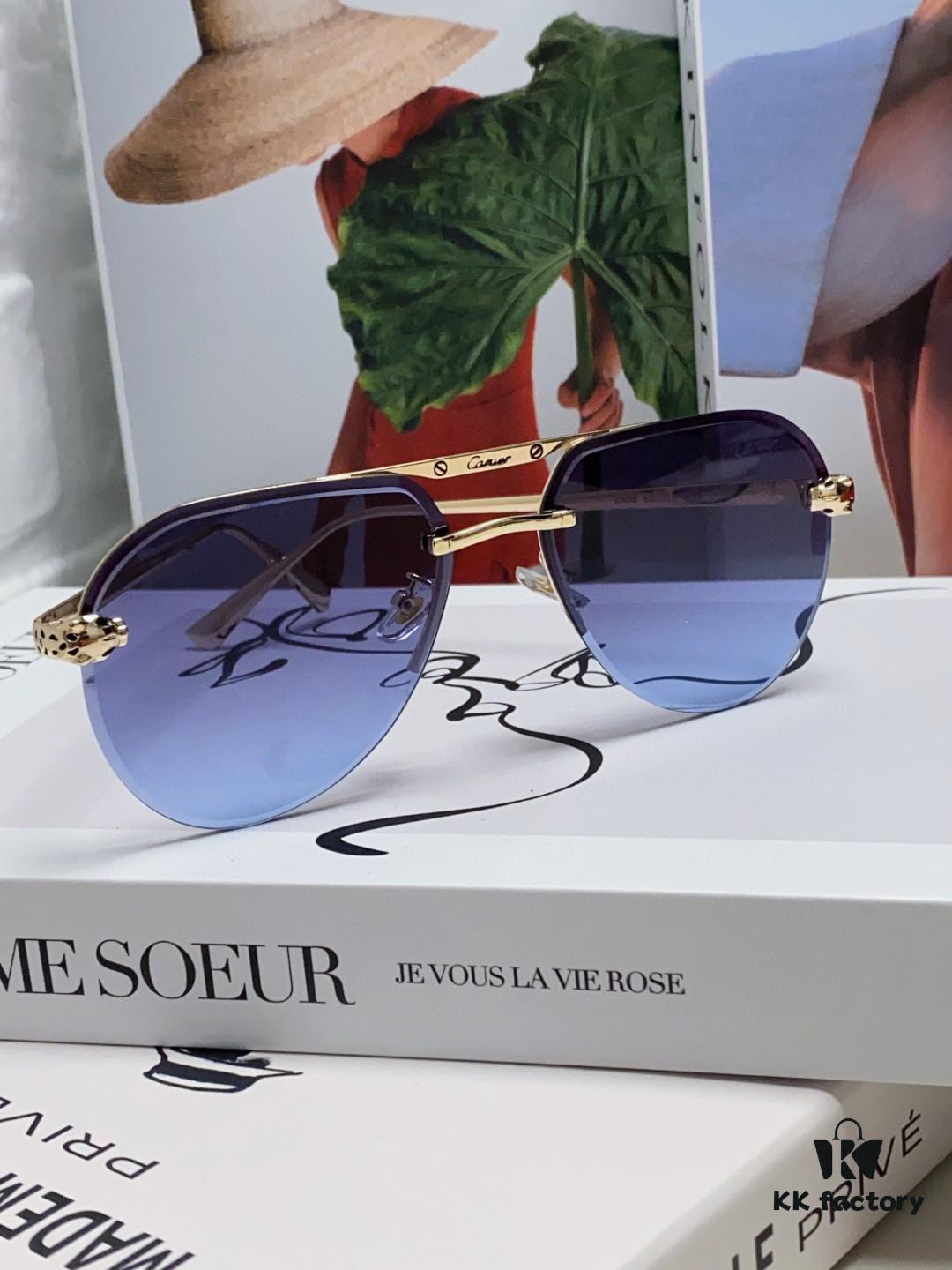 Cartier Unisex Round-Framed Sunglasses, New Lightweight Metal Sunglasses for Men and Women, Stylish and Elegant Driving Sunglasses