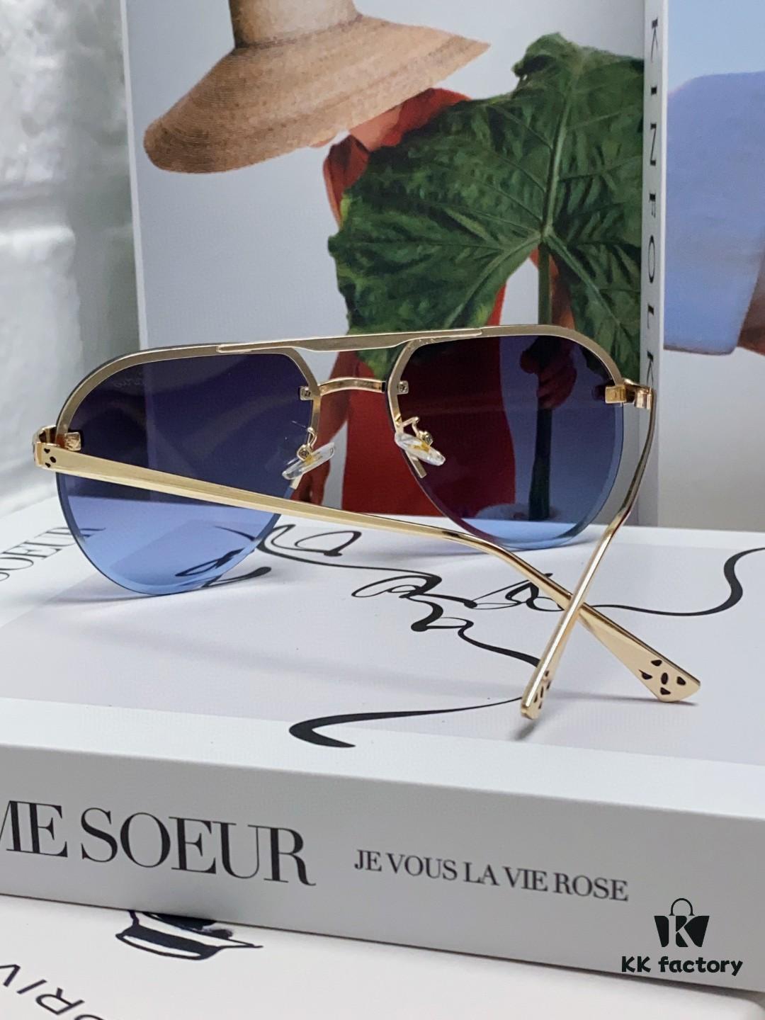 Cartier Unisex Round-Framed Sunglasses, New Lightweight Metal Sunglasses for Men and Women, Stylish and Elegant Driving Sunglasses