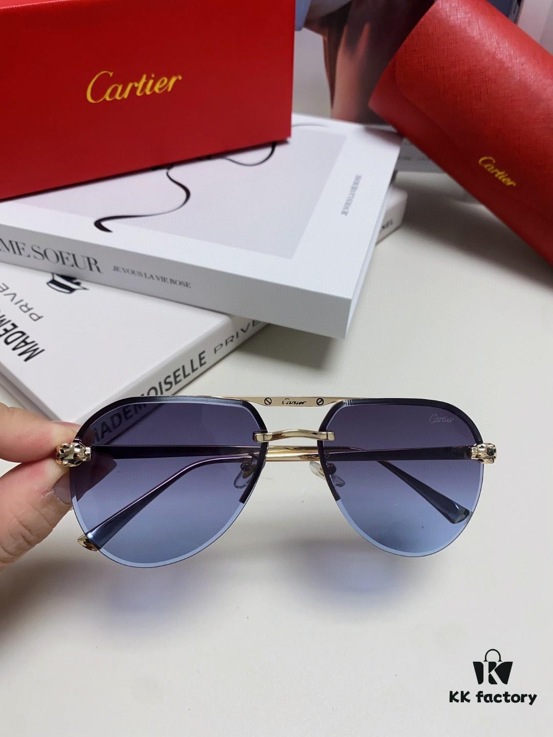 Cartier Unisex Round-Framed Sunglasses, New Lightweight Metal Sunglasses for Men and Women, Stylish and Elegant Driving Sunglasses