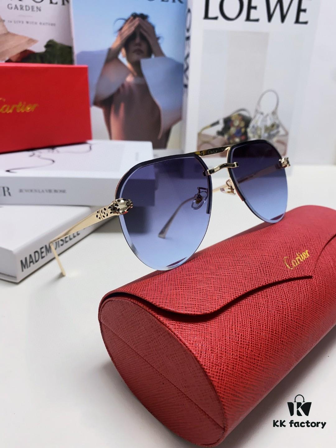 Cartier Unisex Round-Framed Sunglasses, New Lightweight Metal Sunglasses for Men and Women, Stylish and Elegant Driving Sunglasses