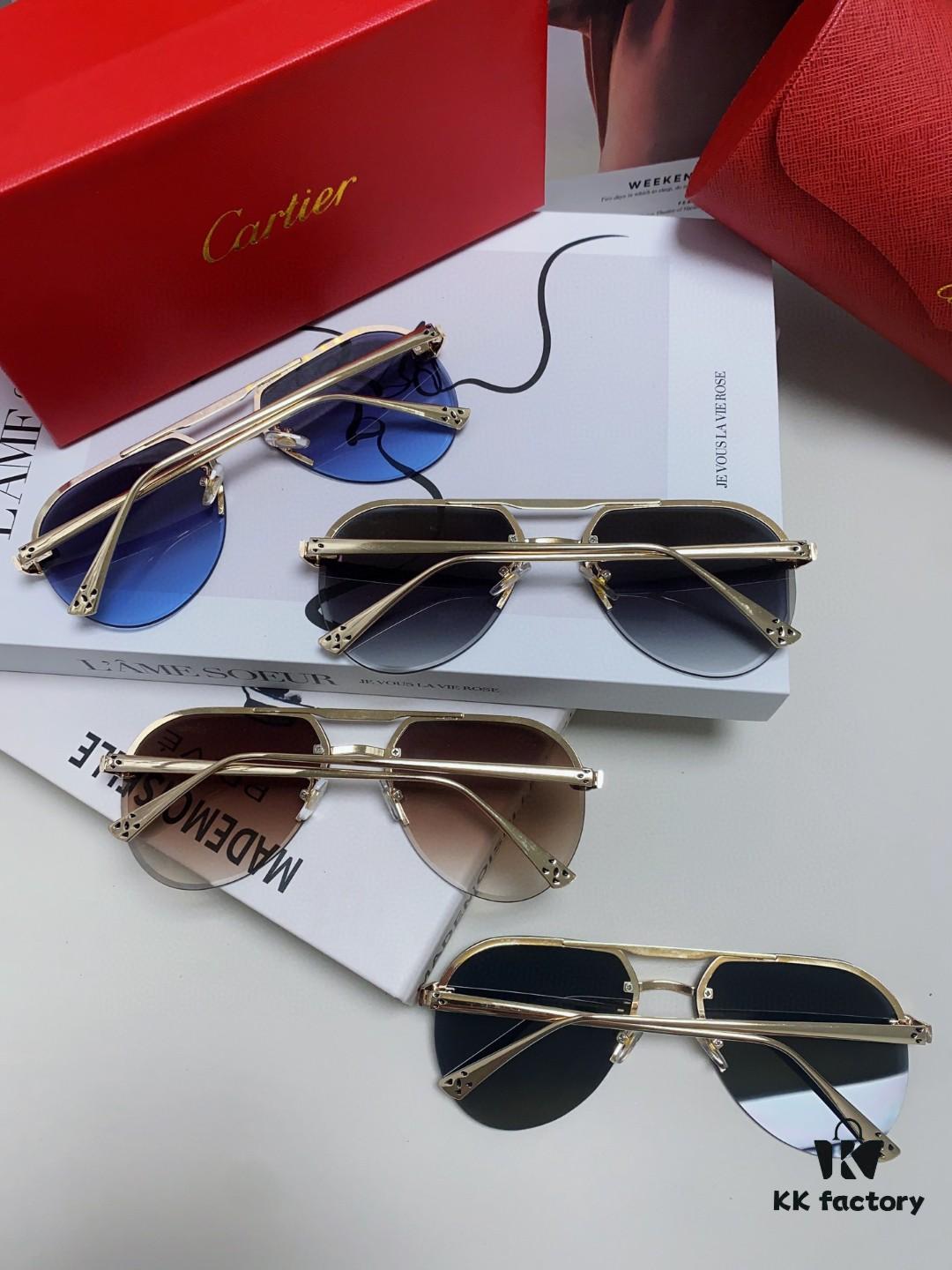 Cartier Unisex Round-Framed Sunglasses, New Lightweight Metal Sunglasses for Men and Women, Stylish and Elegant Driving Sunglasses