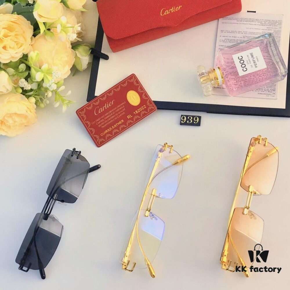 Cartier 2024 Summer Frameless Cut-out Square Sunglasses, Fashion Street Snap UV Protection Trendy Unisex Non-Prescription Glasses