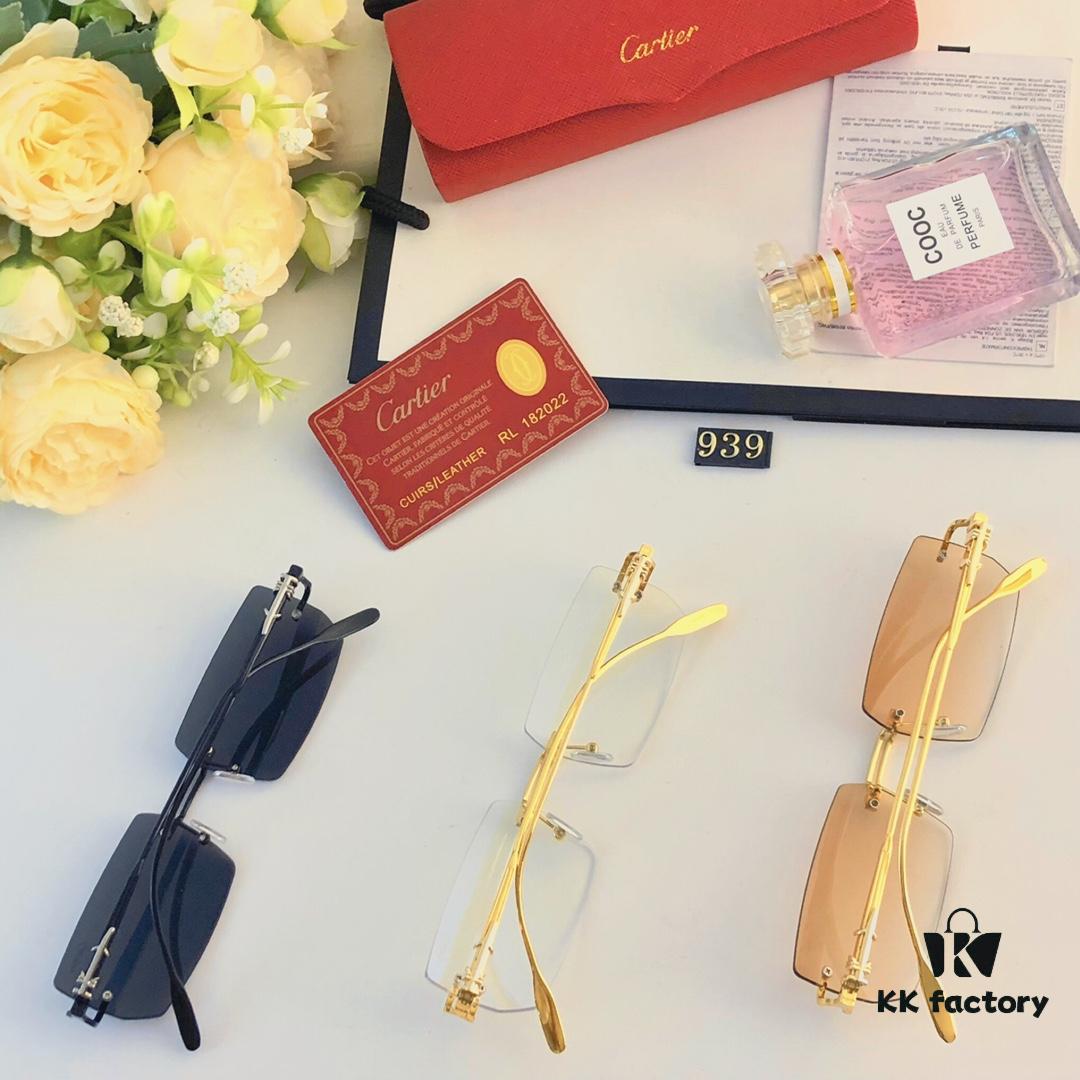 Cartier 2024 Summer Frameless Cut-out Square Sunglasses, Fashion Street Snap UV Protection Trendy Unisex Non-Prescription Glasses