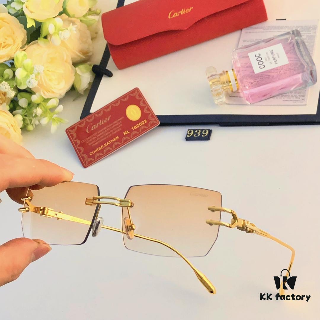 Cartier 2024 Summer Frameless Cut-out Square Sunglasses, Fashion Street Snap UV Protection Trendy Unisex Non-Prescription Glasses