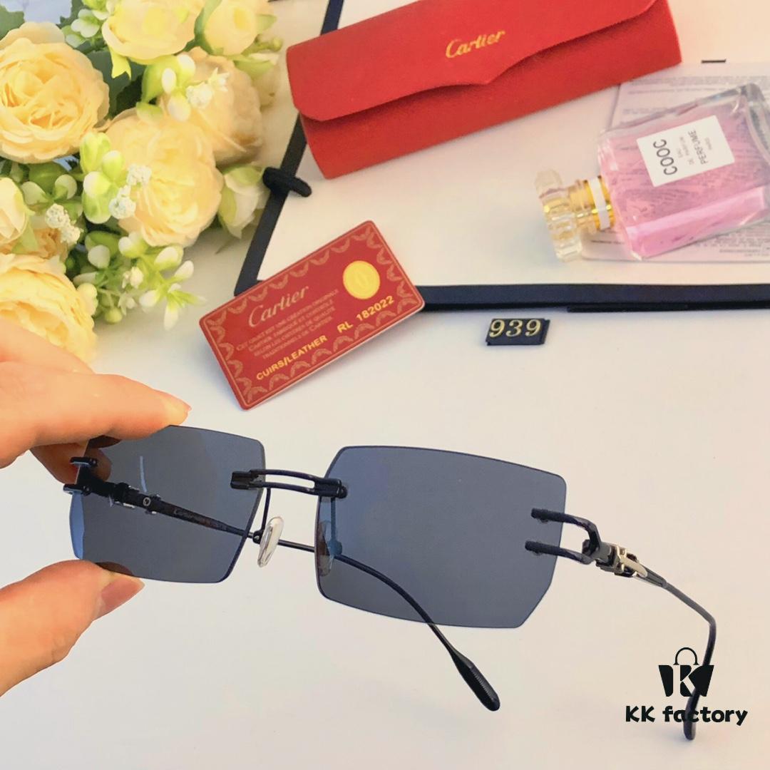 Cartier 2024 Summer Frameless Cut-out Square Sunglasses, Fashion Street Snap UV Protection Trendy Unisex Non-Prescription Glasses