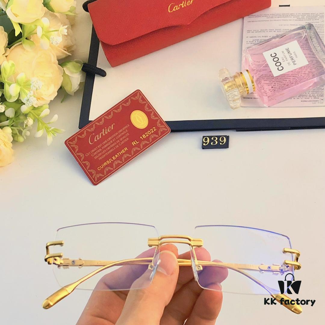 Cartier 2024 Summer Frameless Cut-out Square Sunglasses, Fashion Street Snap UV Protection Trendy Unisex Non-Prescription Glasses