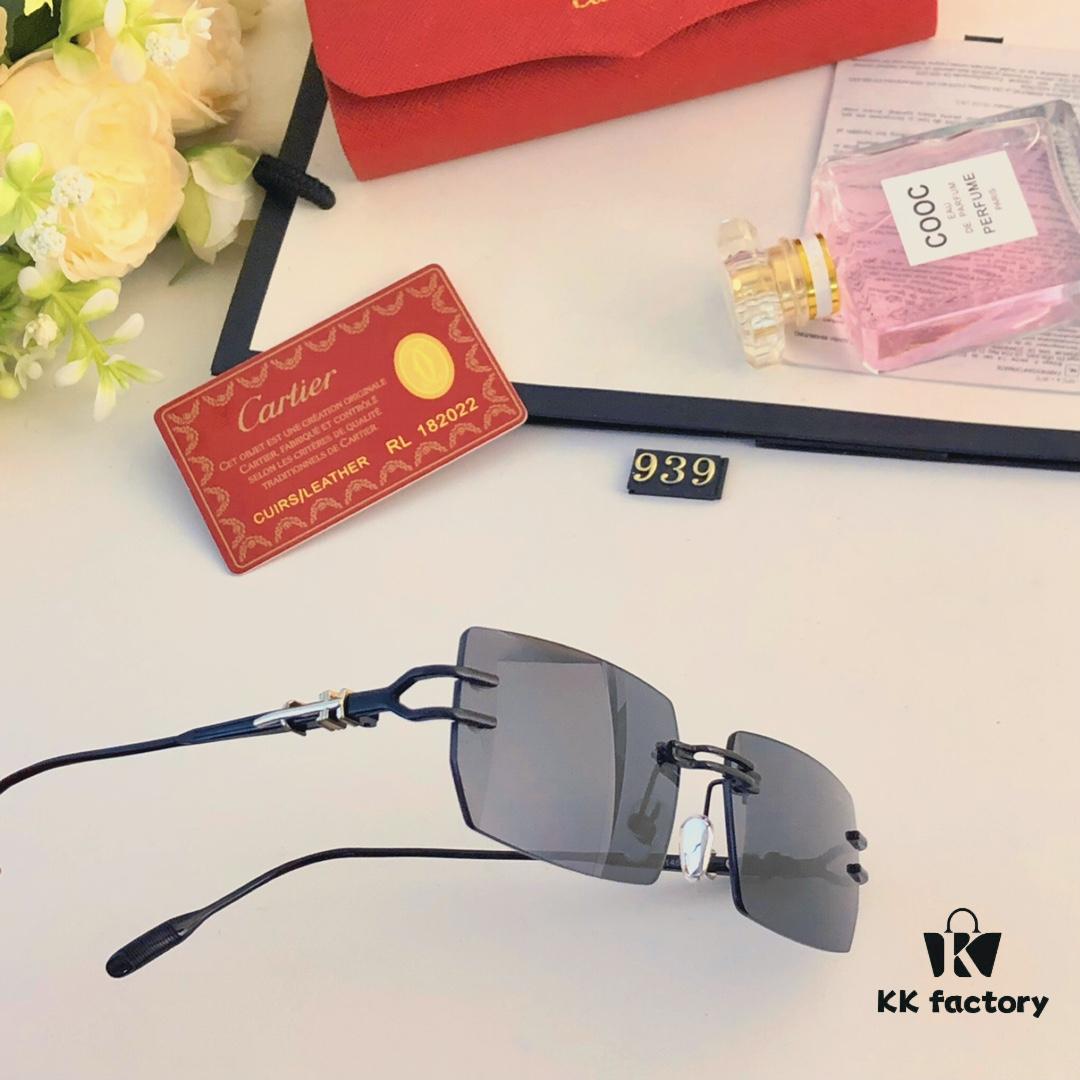 Cartier 2024 Summer Frameless Cut-out Square Sunglasses, Fashion Street Snap UV Protection Trendy Unisex Non-Prescription Glasses