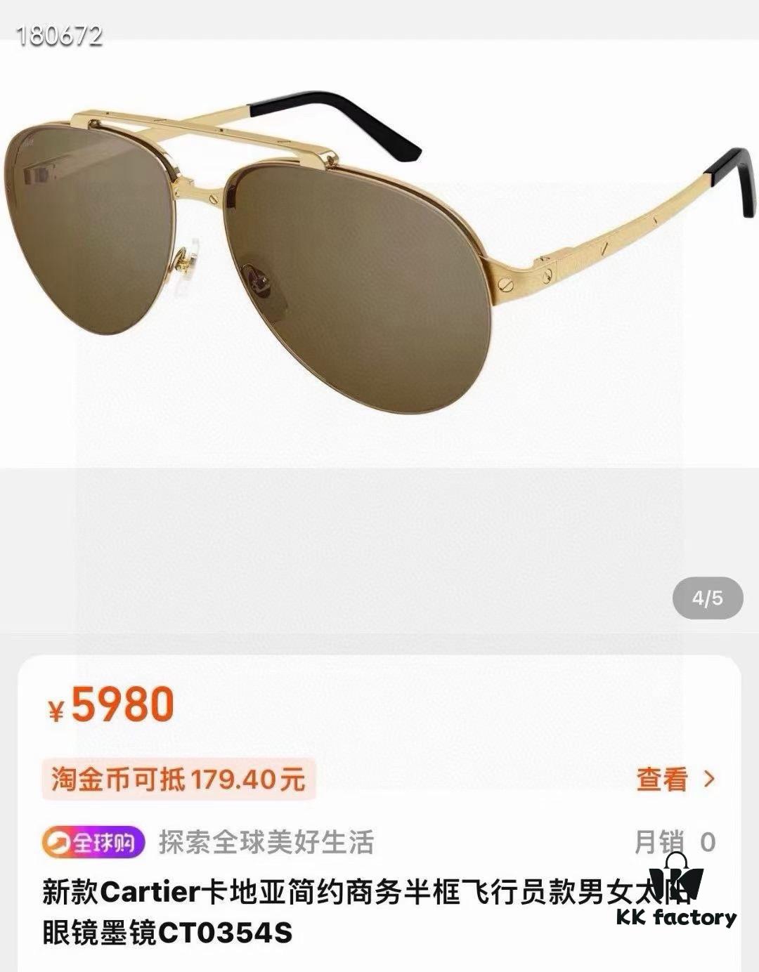 Cartier Original Website Version 1:1 Replica, MODEL: CT0354/S, Brand's Iconic Precious Sunglasses with Full Metal Frame, Unique Style and Semi-Rimmed Electroplating Craftsmanship Exuding Charm and Elegance