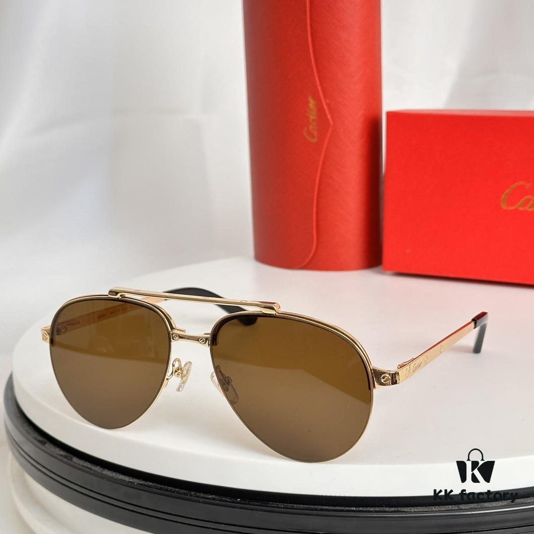 Cartier Original Website Version 1:1 Replica, MODEL: CT0354/S, Brand's Iconic Precious Sunglasses with Full Metal Frame, Unique Style and Semi-Rimmed Electroplating Craftsmanship Exuding Charm and Elegance
