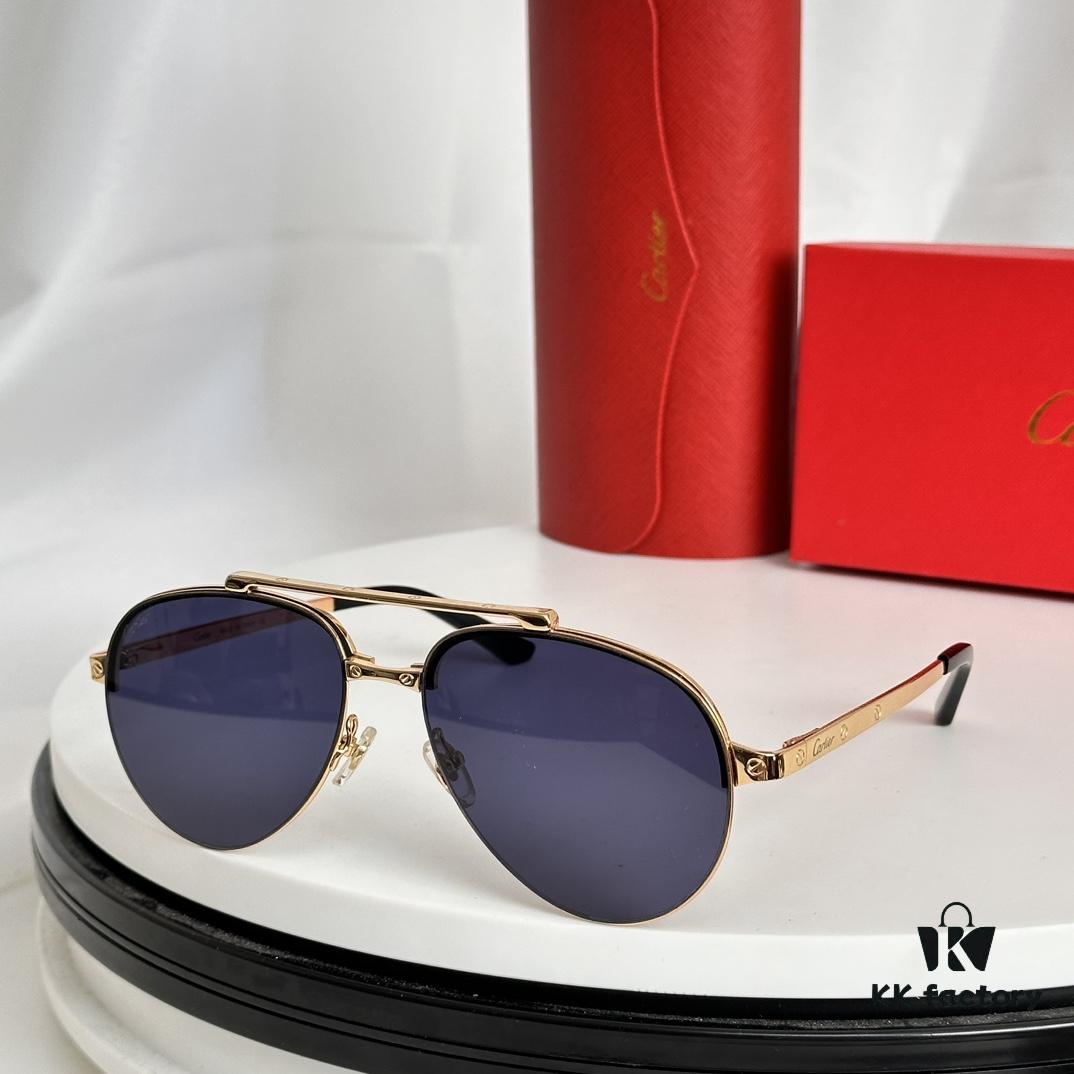 Cartier Original Website Version 1:1 Replica, MODEL: CT0354/S, Brand's Iconic Precious Sunglasses with Full Metal Frame, Unique Style and Semi-Rimmed Electroplating Craftsmanship Exuding Charm and Elegance
