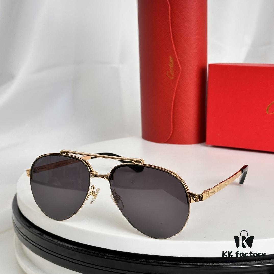 Cartier Original Website Version 1:1 Replica, MODEL: CT0354/S, Brand's Iconic Precious Sunglasses with Full Metal Frame, Unique Style and Semi-Rimmed Electroplating Craftsmanship Exuding Charm and Elegance