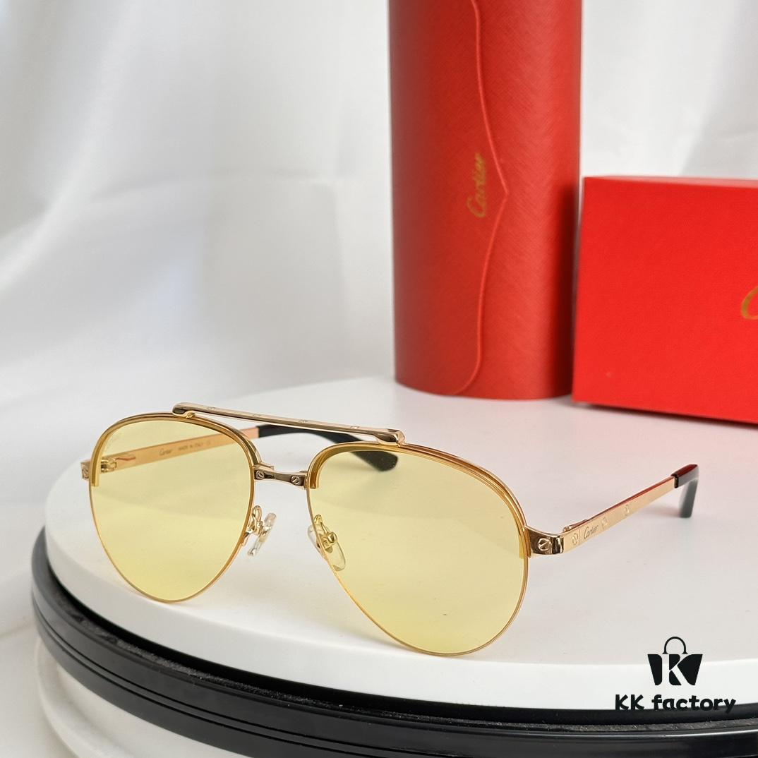 Cartier Original Website Version 1:1 Replica, MODEL: CT0354/S, Brand's Iconic Precious Sunglasses with Full Metal Frame, Unique Style and Semi-Rimmed Electroplating Craftsmanship Exuding Charm and Elegance