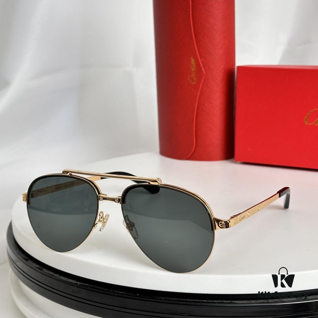 Cartier Original Website Version 1:1 Replica, MODEL: CT0354/S, Brand's Iconic Precious Sunglasses with Full Metal Frame, Unique Style and Semi-Rimmed Electroplating Craftsmanship Exuding Charm and Elegance