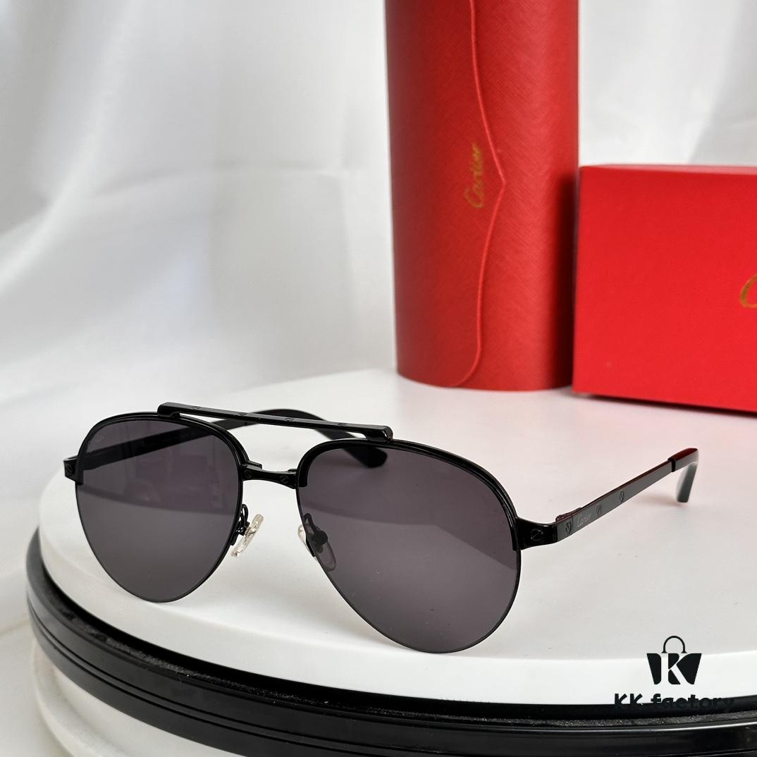 Cartier Original Website Version 1:1 Replica, MODEL: CT0354/S, Brand's Iconic Precious Sunglasses with Full Metal Frame, Unique Style and Semi-Rimmed Electroplating Craftsmanship Exuding Charm and Elegance