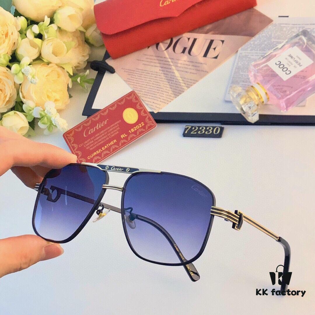 Cartier New Men's Metal Square-Framed Sunglasses, Fashionable and Casual Trendy Shades, Outdoor UV Protection Sun Glasses