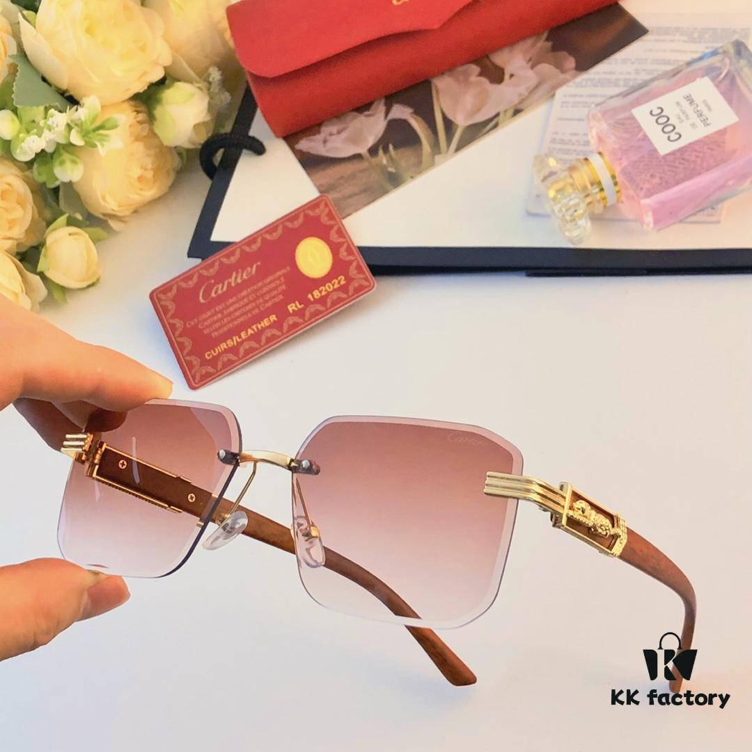 Cartier New Fashion Frameless Sunglasses, Retro Stylish Leopard Decor, Celebrity-Inspired Square Sunglasses, Anti-Glare Sun Protection Eyewear