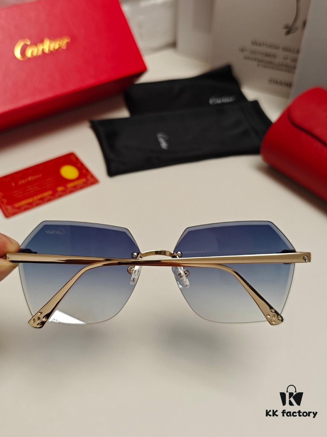 Cartier 2024 New Frameless Sunglasses for Women, Classic Leopard Print Temples 🐆, Diamond-Cut Edges, Gradient Lenses, Oversized Stylish Sunglasses