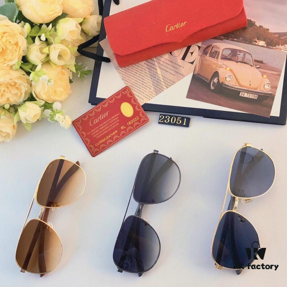 Cartier Classic Stylish Sunglasses, Fashionable Metal Double-Bridge Aviator Round Frame Sun Glasses, Trendy Ins Accessories