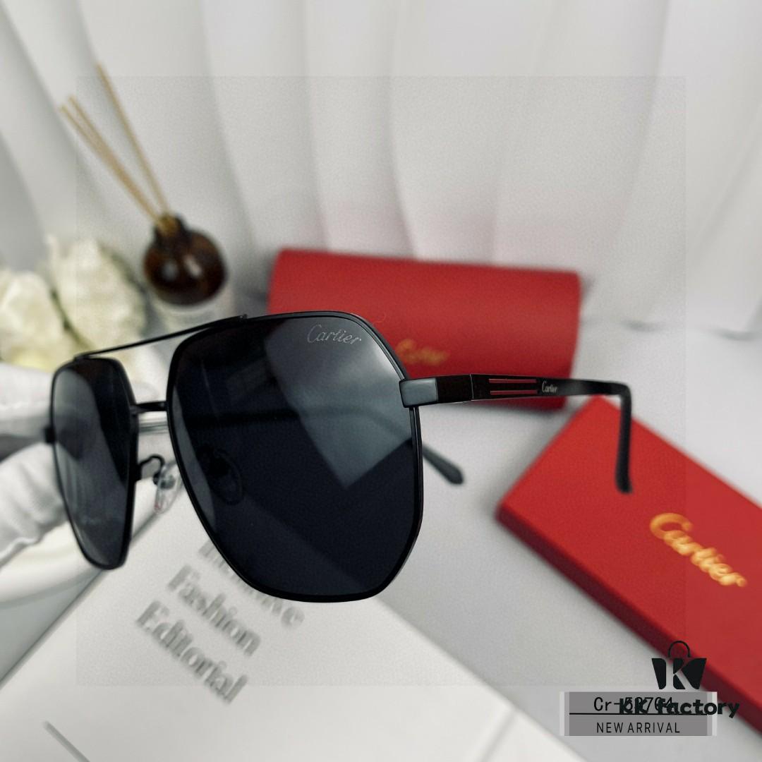 Cartier France - Men's Lightweight Metal Frame Sunglasses with Polarized Lenses, Model 53704