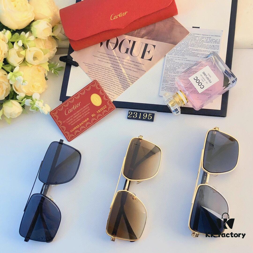 Cartier European and American Style Square Frame Double Bridge Sunglasses Unisex Fashionable Metal Sun Glasses Trendy Cross-border Hit Eyewear