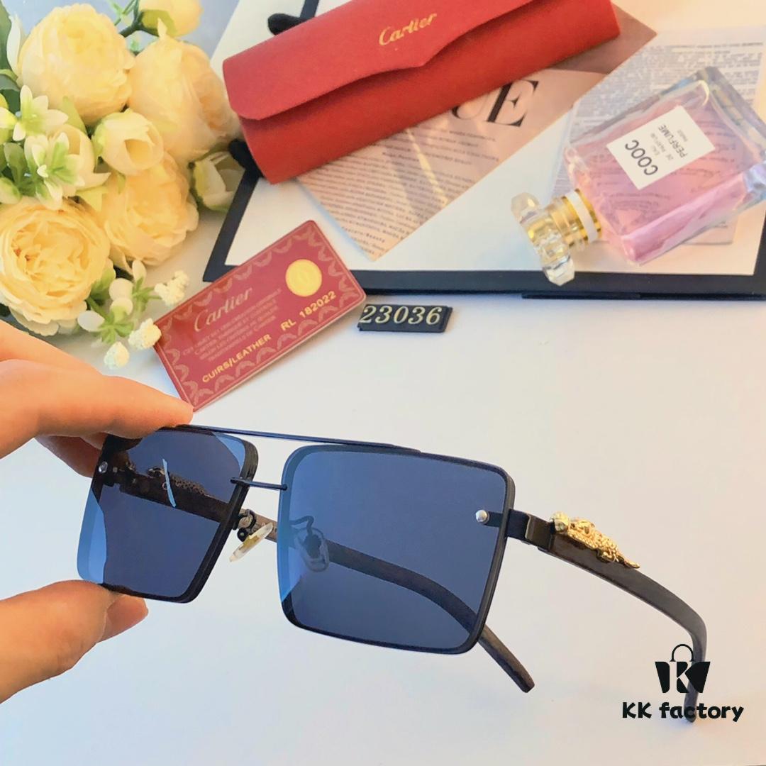 Cartier New Fashion Metal Double-Bridge Sunglasses for Men, Square UV-Protective Driving Sunglasses for Outdoor Use