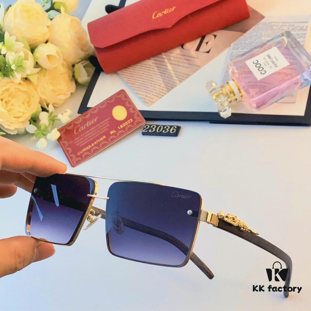 Cartier New Fashion Metal Double-Bridge Sunglasses for Men, Square UV-Protective Driving Sunglasses for Outdoor Use