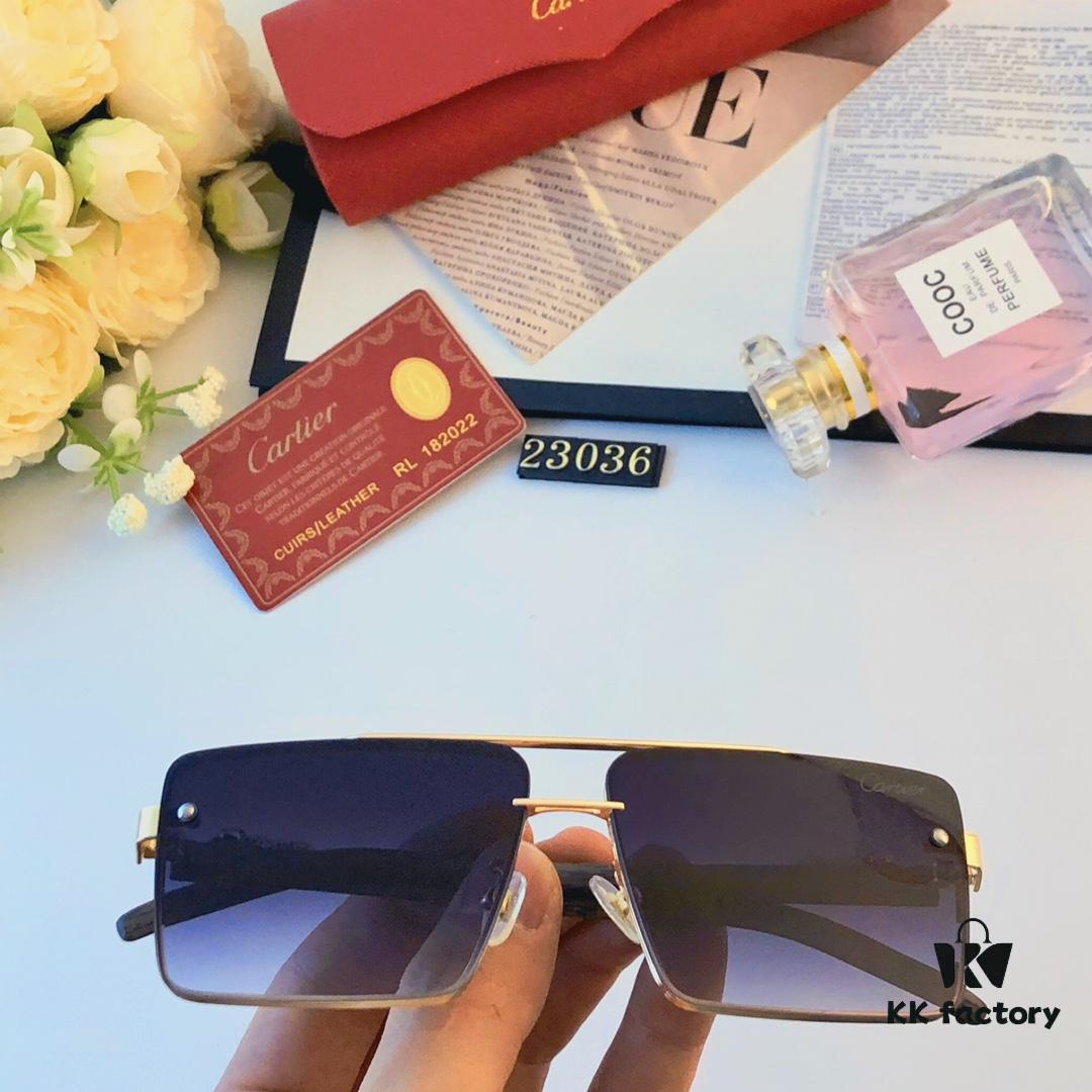 Cartier New Fashion Metal Double-Bridge Sunglasses for Men, Square UV-Protective Driving Sunglasses for Outdoor Use