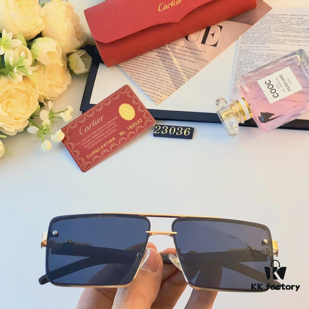 Cartier New Fashion Metal Double-Bridge Sunglasses for Men, Square UV-Protective Driving Sunglasses for Outdoor Use