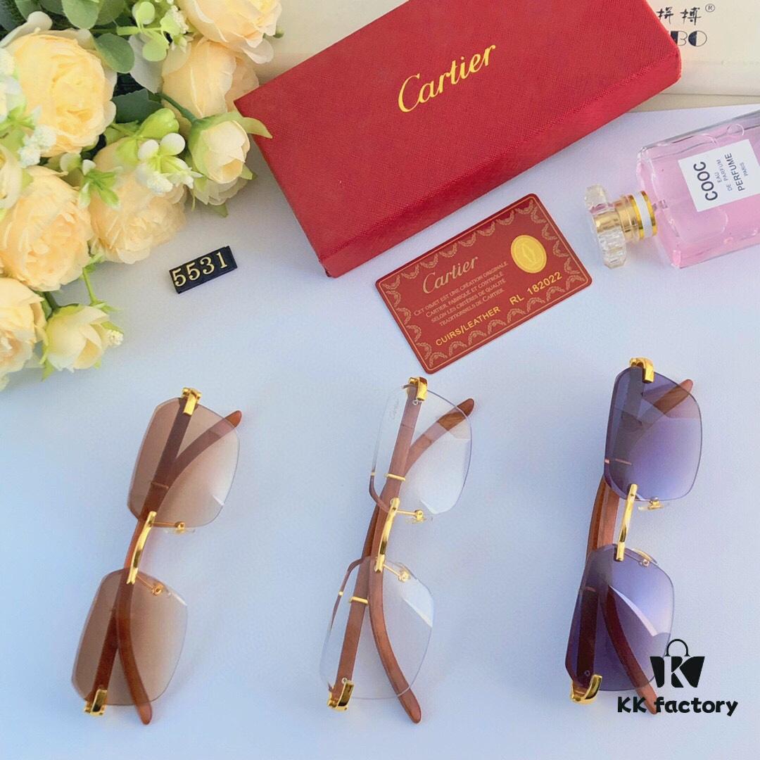Cartier 2024 New Arrival Wooden Grain Temple Sunglasses Unisex, Fashion Frameless Small Square Sunglasses with Premium Aesthetic