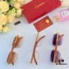 Cartier 2024 New Arrival Wooden Grain Temple Sunglasses Unisex, Fashion Frameless Small Square Sunglasses with Premium Aesthetic