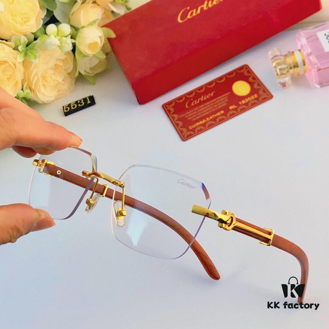 Cartier 2024 New Arrival Wooden Grain Temple Sunglasses Unisex, Fashion Frameless Small Square Sunglasses with Premium Aesthetic